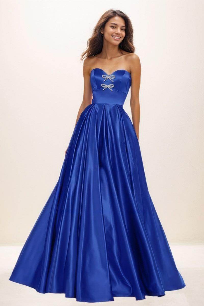 A-Line Floor-Length Satin Prom Dresses CS0726 - COCOMELODY